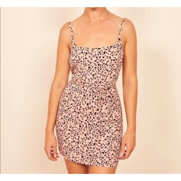 REFORMATION Pink Leopard Vivette 100% Silk Mini Dress Size 6 EUC - Picture 1 of 9